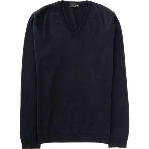 Navy Merino V-Neck Sweater , male, Sizes: L, M - Roberto Collina - Modalova