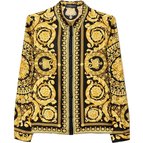 Barocco-bedrucktes Seidenhemd in Schwarz/Gold - Versace - Modalova