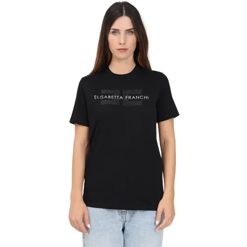 Schwarzes Logo-Print T-Shirt Casual Stil , Damen, Größe: L - Elisabetta Franchi - Modalova