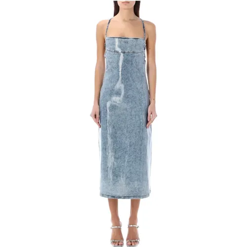 Hellblaues Midi-Kleid mit Bandeau-Ausschnitt , Damen, Größe: M - Diesel - Modalova