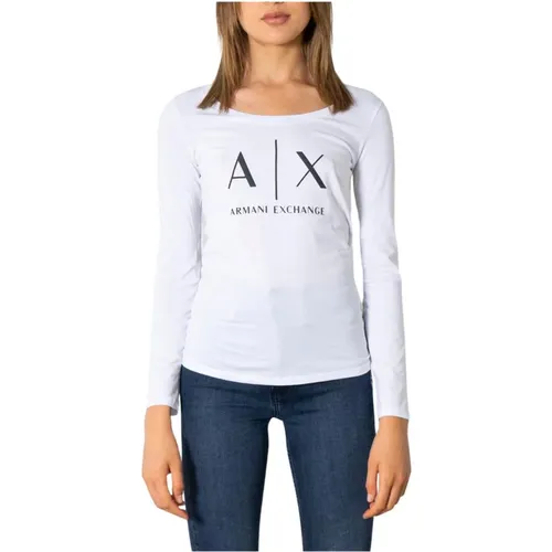 Weißes Langarm Rundhals T-Shirt , Damen, Größe: XS - Armani Exchange - Modalova