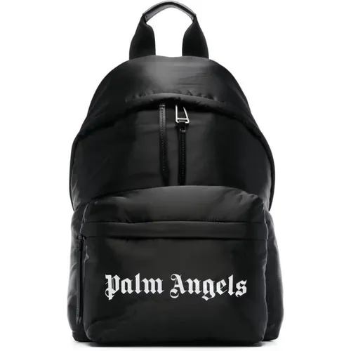Schwarzer Leder Rucksack mit Logo-Druck - Palm Angels - Modalova