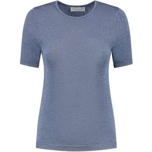Glitzerndes Blaues T-Shirt mit Glamourösen Details , Damen, Größe: S - Amaya Amsterdam - Modalova