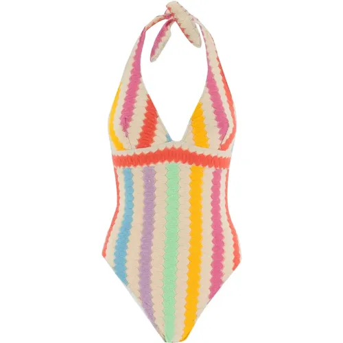 Striped V-Neck Swimsuit , female, Sizes: L - MC2 Saint Barth - Modalova