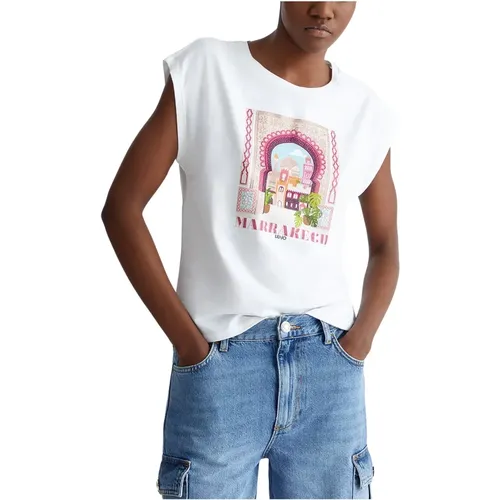 Marrakech Print T-Shirt with Rhinestones , female, Sizes: M - Liu Jo - Modalova