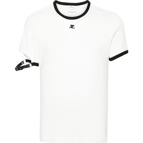 Buckle-Detail Logo-Patch T-Shirt , male, Sizes: M, L - Courrèges - Modalova