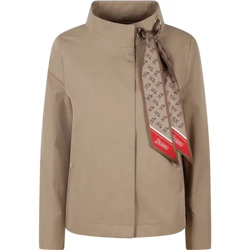 Cotton Canvas Jacket with Silk Scarf , female, Sizes: 2XS, XS - Herno - Modalova