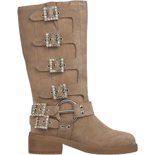 Biker boot with rhinestones , female, Sizes: 6 UK, 7 UK, 8 UK, 9 UK, 5 UK, 3 UK, 4 UK - Alma en Pena - Modalova