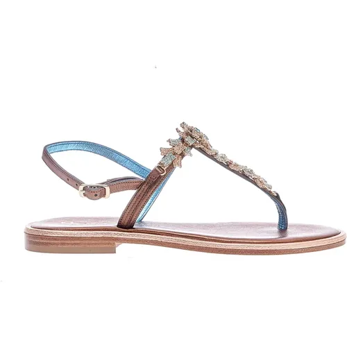 Bronze und Blaue Strass Flip Flops , Damen, Größe: 37 EU - Paola Fiorenza - Modalova