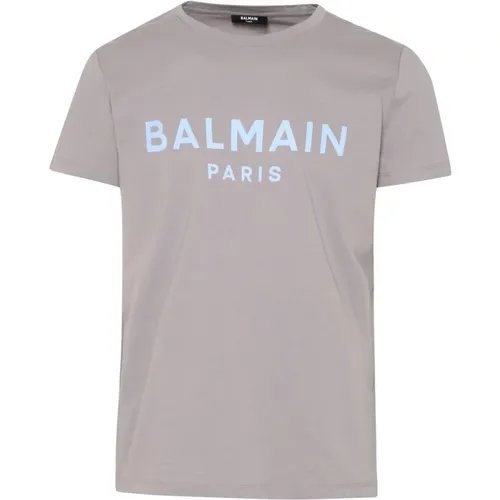 Grey Cotton T-Shirt with Iconic Logo , male, Sizes: 2XL - Balmain - Modalova