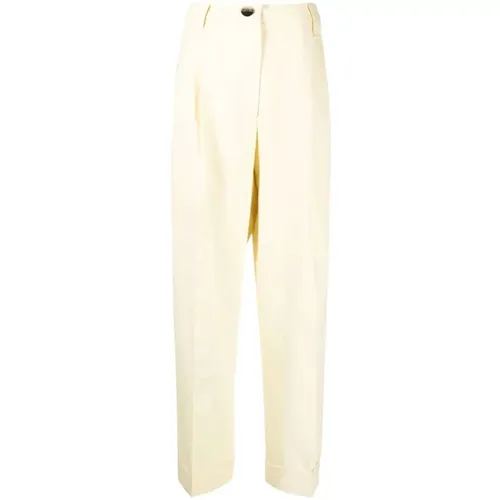 Light Yellow High-Rise Tailored Trousers , female, Sizes: M - Ganni - Modalova