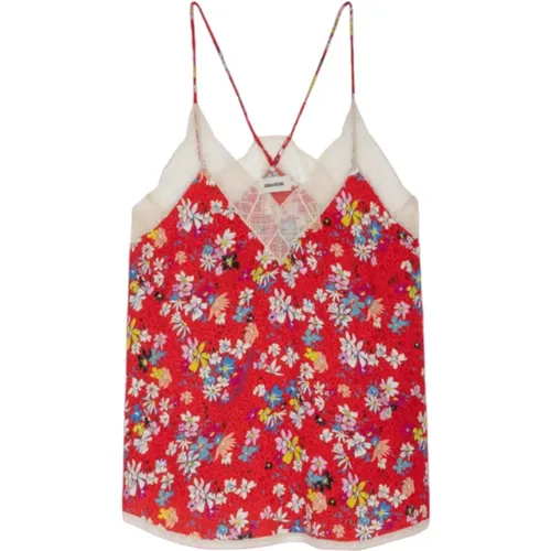 Rotes Blumenmuster mit Spitzenverzierungen Camisole , Damen, Größe: L - Zadig & Voltaire - Modalova