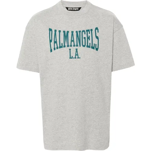 College-Stil Baumwoll-T-Shirt Grau , Herren, Größe: 2XL - Palm Angels - Modalova