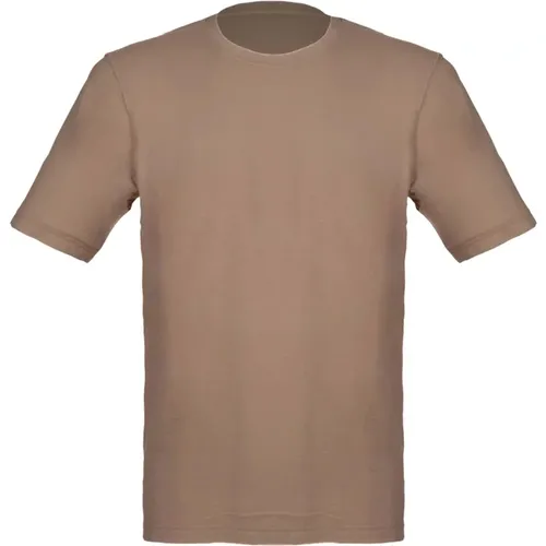 Nocciola Crepe Cotton T-shirt with Side Openings , male, Sizes: 5XL, 3XL, 4XL, L, 2XL - Gran Sasso - Modalova