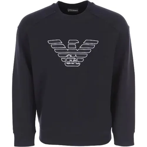 Marineblaue Doppel-Jersey Adler-Logo Sweatshirt , Herren, Größe: 2XL - Emporio Armani - Modalova