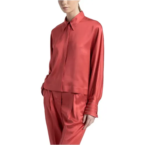 Viskosesatin-Oversize-Cropped-Shirt , Damen, Größe: 3XS - PESERICO - Modalova