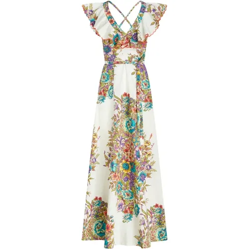 White Floral Print Sleeveless Dress , female, Sizes: M - ETRO - Modalova