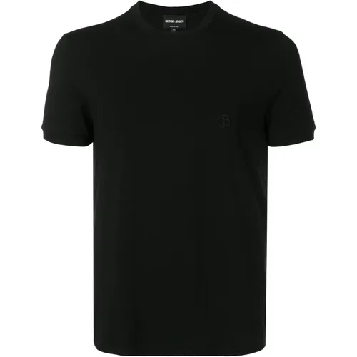 Schwarzes Slim Fit T-Shirt mit Besticktem Logo , Herren, Größe: 3XL - Giorgio Armani - Modalova