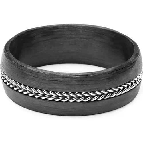 Carbon Fiber Ring mit Ketten-Detail , Herren, Größe: 64 MM - Nialaya - Modalova