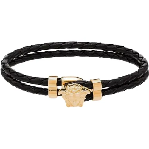 Braided Leather Medusa Bracelet , male, Sizes: ONE SIZE - Versace - Modalova