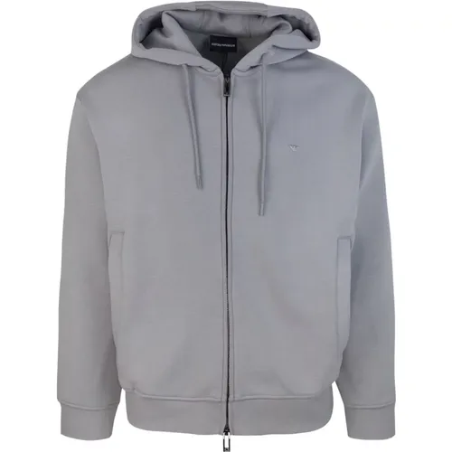 Grey Hoodie Zip Sweater , male, Sizes: M, L, S - Emporio Armani - Modalova