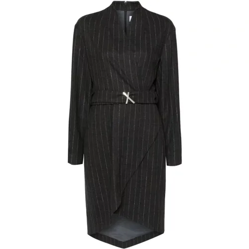 Pinstripe Flannel Wrap Dress , female, Sizes: XS, M, S - Genny - Modalova