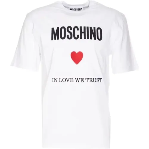 Weißes T-Shirt In Love We Trust , Herren, Größe: M - Moschino - Modalova