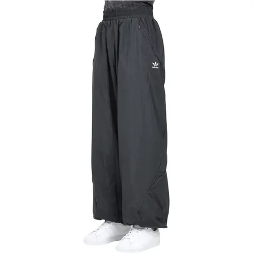 Schwarze Weite Fußballinspirierte Ripstop-Hose , Damen, Größe: XS - adidas Originals - Modalova