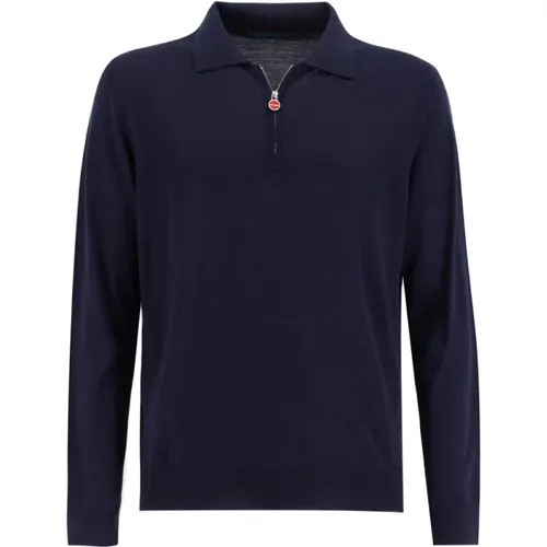 Navy Zip Polo Shirt for Men , male, Sizes: M, XL - Kiton - Modalova