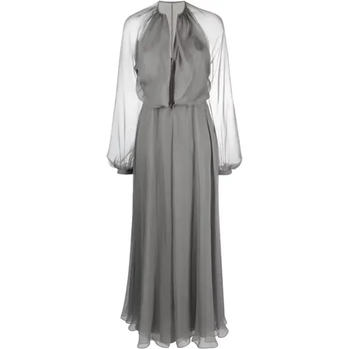 Grey Silk Chiffon Long Dress , female, Sizes: S - Giorgio Armani - Modalova