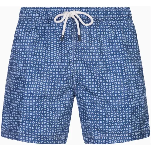 Blue Swim Shorts with Micro Pattern , male, Sizes: M, 2XL - Fedeli - Modalova