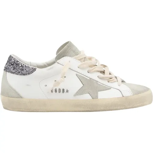 Weiße Silberne Ledersneakers Runde Zehen , Damen, Größe: 36 EU - Golden Goose - Modalova