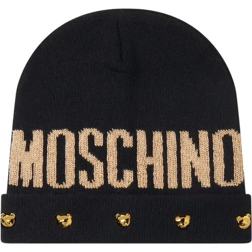 Wool Beanie Hat with Logo , female, Sizes: ONE SIZE - Moschino - Modalova