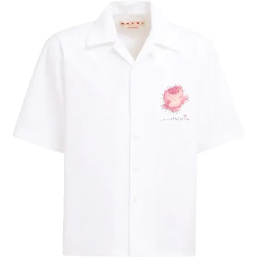 Floral Logo Shirt , male, Sizes: XL, XS, S - Marni - Modalova