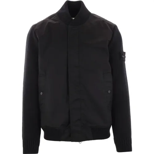 Schwarze Wolltwill-Bomberjacke - Stone Island - Modalova