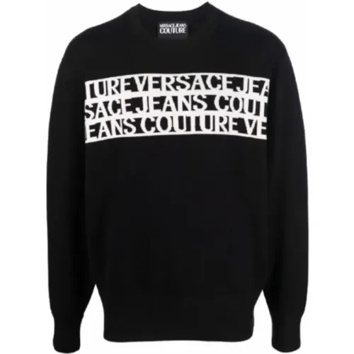 Schwarzer Jacquard-Sweatshirt für Herren , Herren, Größe: 2XL - Versace Jeans Couture - Modalova