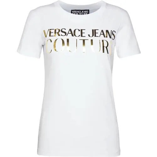 Bianca Women`s Short Sleeve T-shirt with Logo , female, Sizes: M, S - Versace Jeans Couture - Modalova