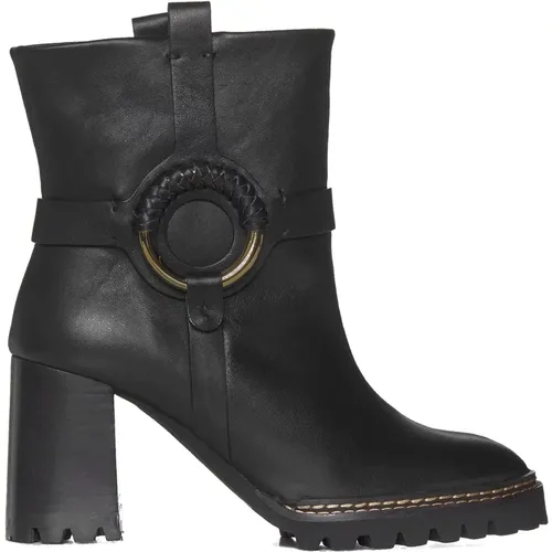 Leather Ankle Boots with Metal Hardware , female, Sizes: 3 UK, 4 UK - See by Chloé - Modalova