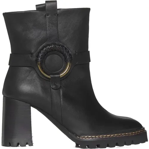 Leather Ankle Boots with Metal Hardware , female, Sizes: 6 UK, 3 UK, 4 UK, 8 UK, 3 1/2 UK, 5 1/2 UK - See by Chloé - Modalova