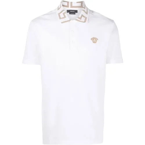 Cotton Polo with Greca Inlay , male, Sizes: S, L, XL, M - Versace - Modalova