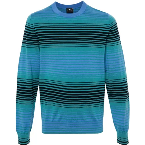 Blauer Gestreifter Rundhalsausschnitt Pullover , Herren, Größe: 2XL - PS By Paul Smith - Modalova