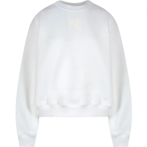 Weiße Baumwoll-Sweatshirt mit gerippten Profilen , Damen, Größe: S - alexander wang - Modalova