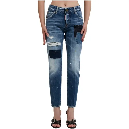 Blaue Denim Patch Jeans , Damen, Größe: 2XS - Dsquared2 - Modalova