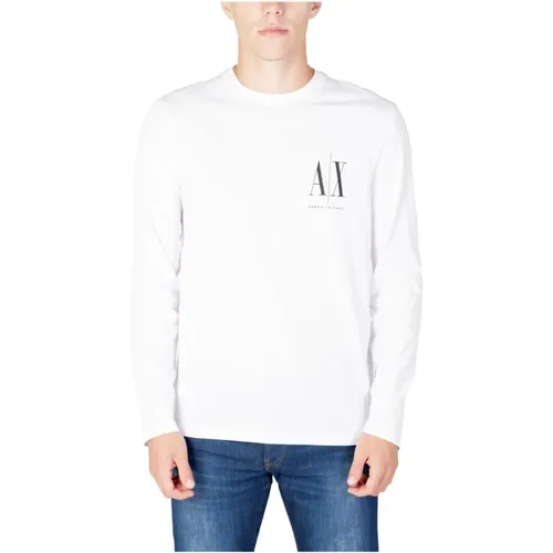 Weißes Langarm T-Shirt mit Print , Herren, Größe: XL - Armani Exchange - Modalova