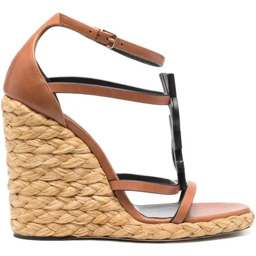 Leather Wedge Sandals , female, Sizes: 3 UK, 2 UK, 5 UK - Saint Laurent - Modalova