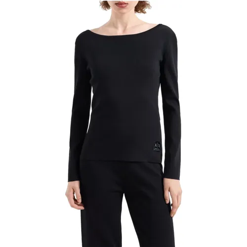 Schwarzer Pullover Damen Viskose Polyamid , Damen, Größe: L - Armani Exchange - Modalova