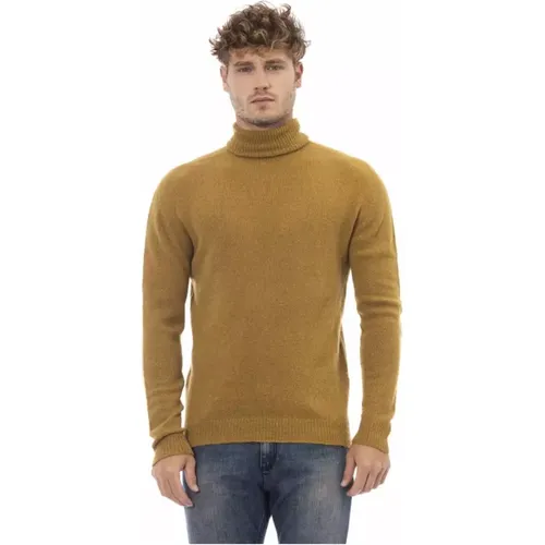 Brauner Alpaka Leder Turtleneck Sweater , Herren, Größe: 2XL - Alpha Studio - Modalova