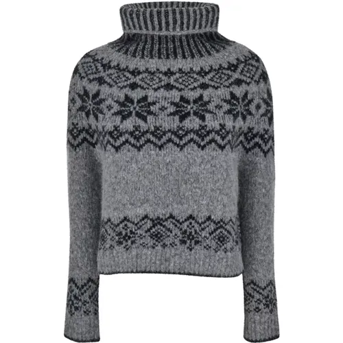 Hoher Grauer Pullover , Damen, Größe: M - Semicouture - Modalova