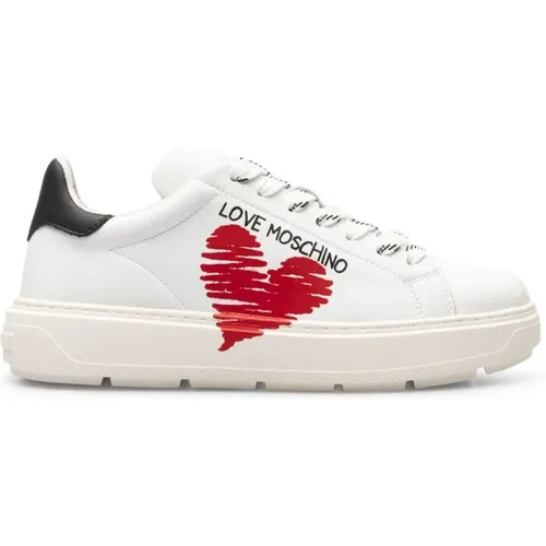 Leder Sneakers mit Gummisohle , Damen, Größe: 36 EU - Love Moschino - Modalova