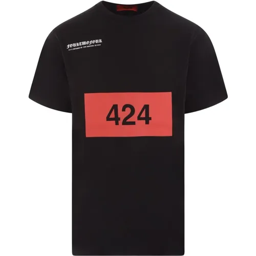 Schwarzes T-Shirt mit Box Logo Print - 424 - Modalova